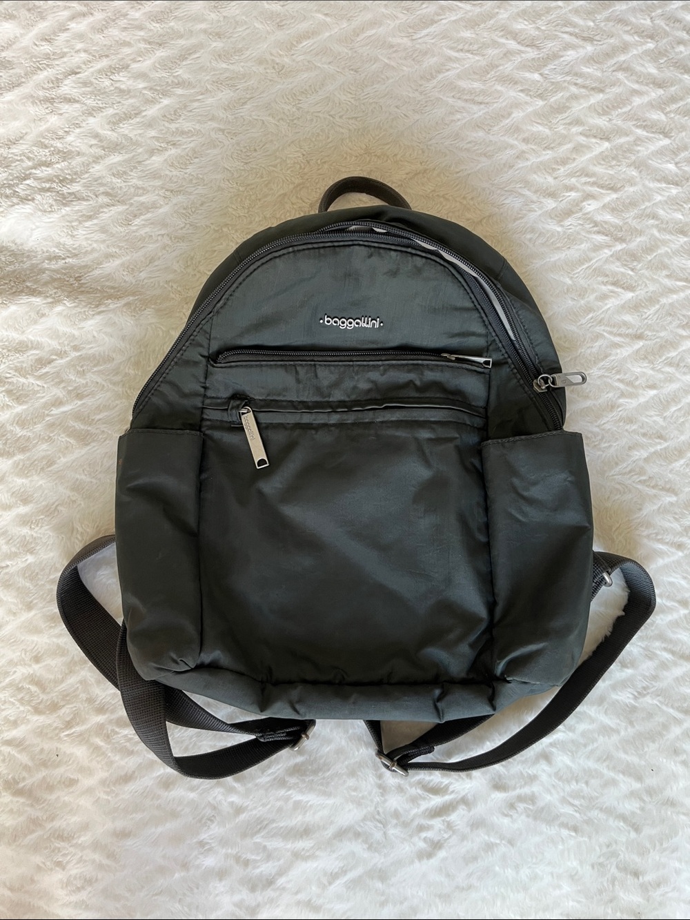 Baggallini Black Nylon Mini Backpack with Front Zip Pockets